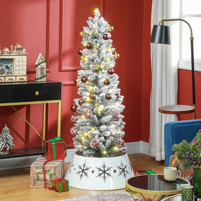 HOMCOM 5FT Prelit Pencil Christmas Tree with Warm White LED Lights, Slim Artificial Snow Flocked Xmas Tree with Metal Base 