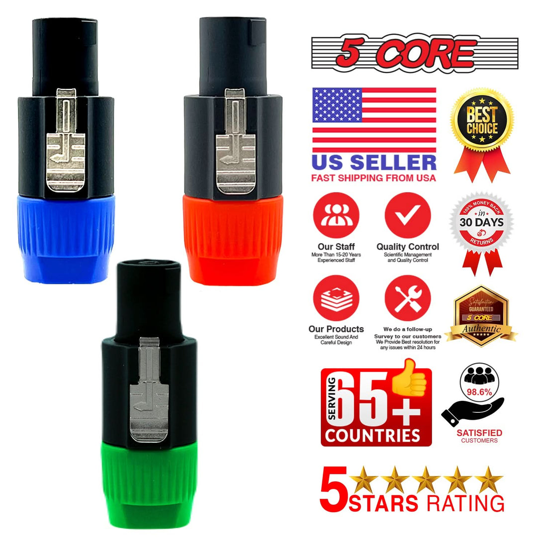 5 Core Speakon Adapter 6 Pack High Quality Audio Jack Male Audio Pin Speaker Adapter Connector BGO