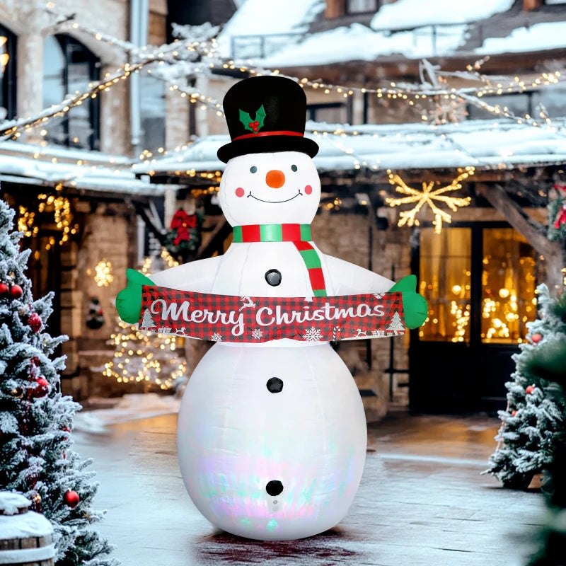Outsunny 7ft Inflatable Christmas Snowman – Motion-Activated Music & Projector LED Light, Blow-Up Holiday Decoration 