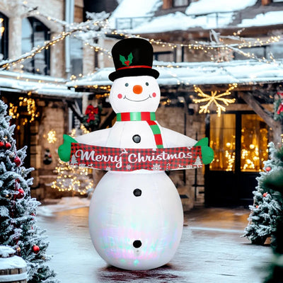Outsunny 7ft Inflatable Christmas Snowman – Motion-Activated Music & Projector LED Light, Blow-Up Holiday Decoration 