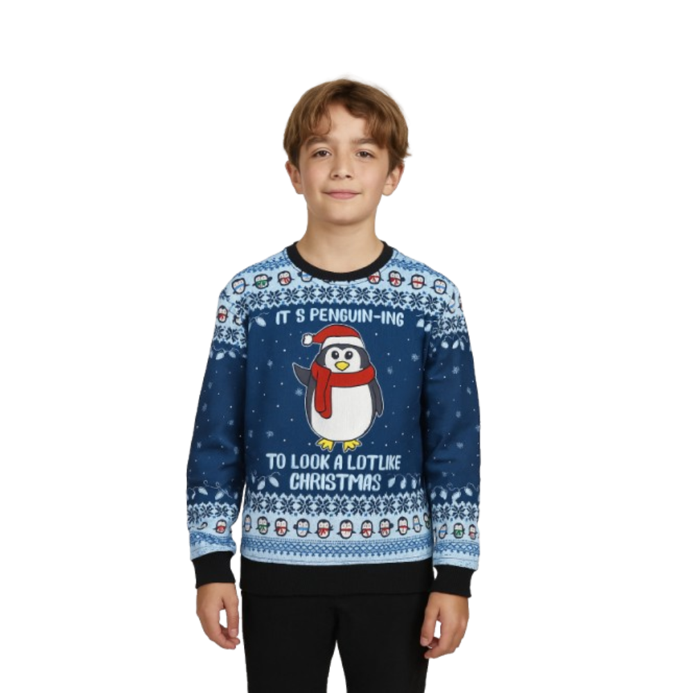 Boy Cute Penguin Sweater with Pom Pom 