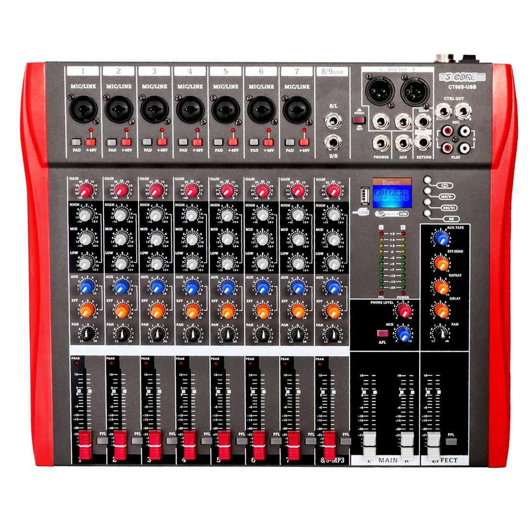 5 Core Audio Mixer 8 Channel DJ Equipment with Bluetooth USB Sound Board Console