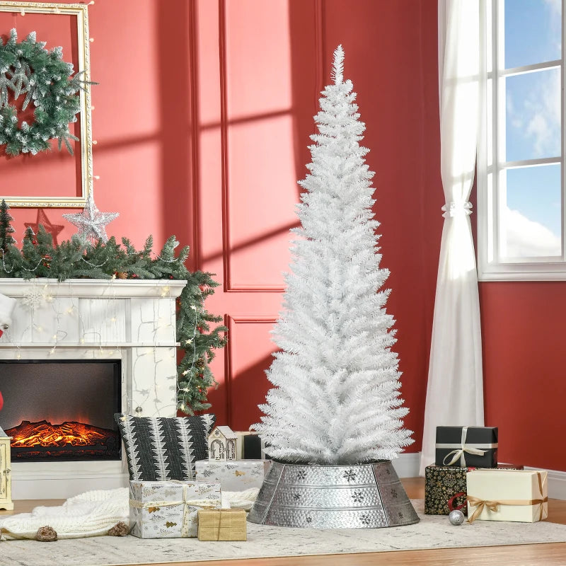 HOMCOM 6 FT Christmas Tree Classic Tree Holiday Indoor Decoration, with Stable Plastic Base, White 