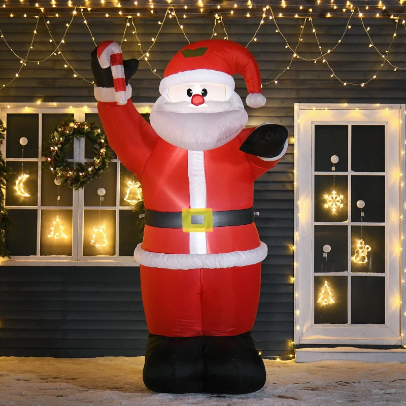 HOMCOM 8FT Inflatable Christmas Santa Claus with Candy Cane, LED Lighted Blow Up Outdoor Yard Decoration for Holiday Display 