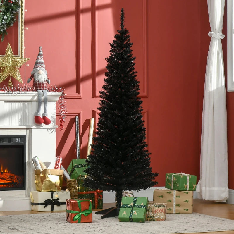 HOMCOM 5FT Artificial Christmas Tree, Pencil Christmas Tree with Realistic Branches, Stable Stand, Black 