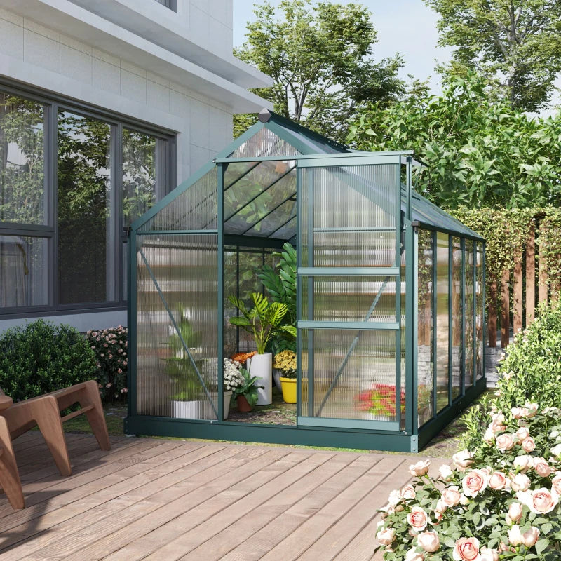 Outsunny 10.2' x 6.3' x 6.6' Clear Polycarbonate Greenhouse Large Walk-In Green House Garden Plants Grow Galvanized Base Aluminium Frame w/ Slide Door 