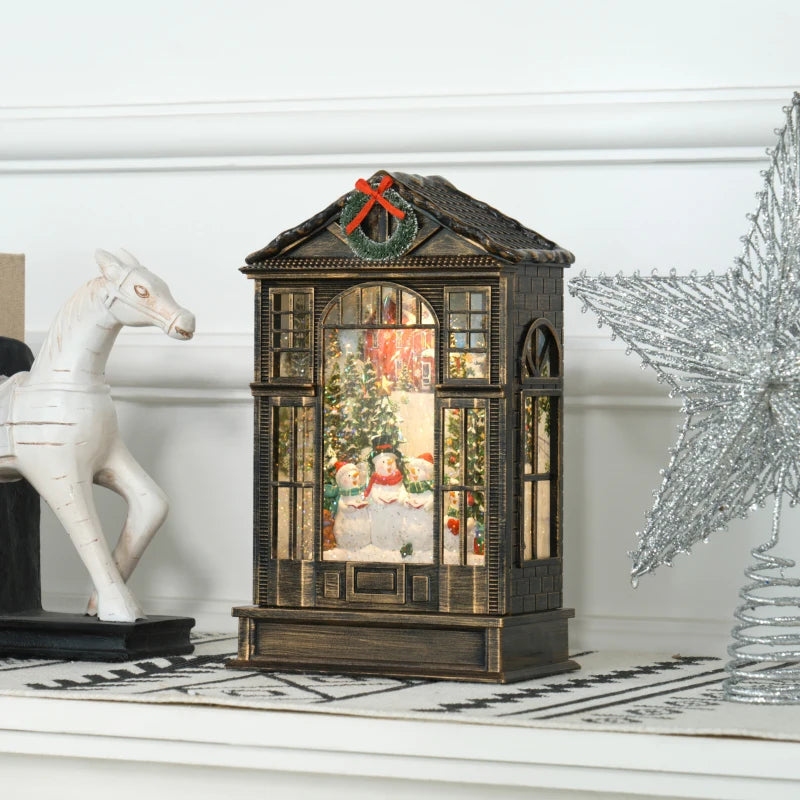 HOMCOM Musical Christmas Snow Globe Lantern with Lights & Swirling Glitter, Holiday Party Gift, Bronze 