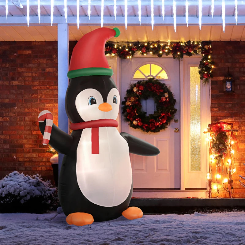 HOMCOM 8FT Inflatable Christmas Penguin, LED Lighted Blow Up Holiday Decoration for Indoor & Outdoor Yard Display 