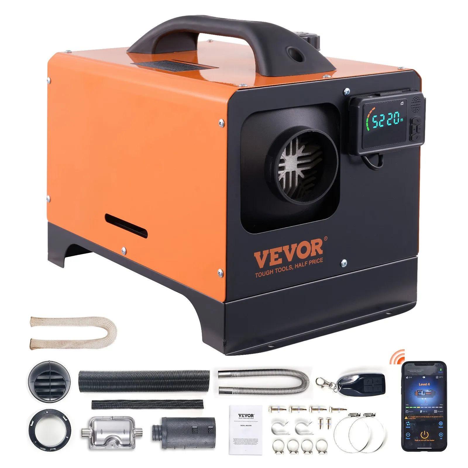 VEVOR 8KW Diesel Air Heater, Bluetooth App Control All-in-One Diesel Heater with Automatic Altitude Adjustment, Remote Control and LCD, Portable Parking Heater for RV, Trailer, Camper Van, Boat 