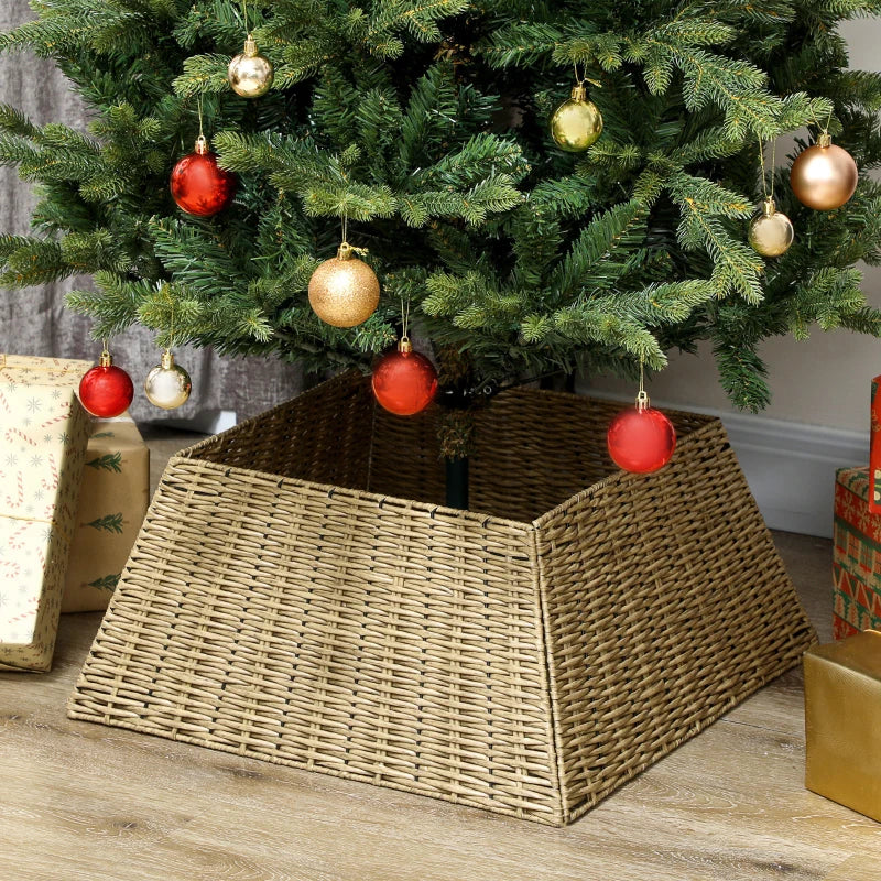 HOMCOM Rustic Plastic Christmas Tree Skirt – Decorative Tree Collar for Holiday, Party, & Home Décor, Natural Look 