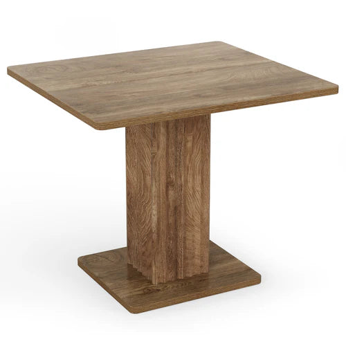 Dining Table 35.43" x 31.5" Farmhouse Kitchen Table for 2-4 People with Fluted Pedestal Base and Thick Tabletop Rustic Wood
