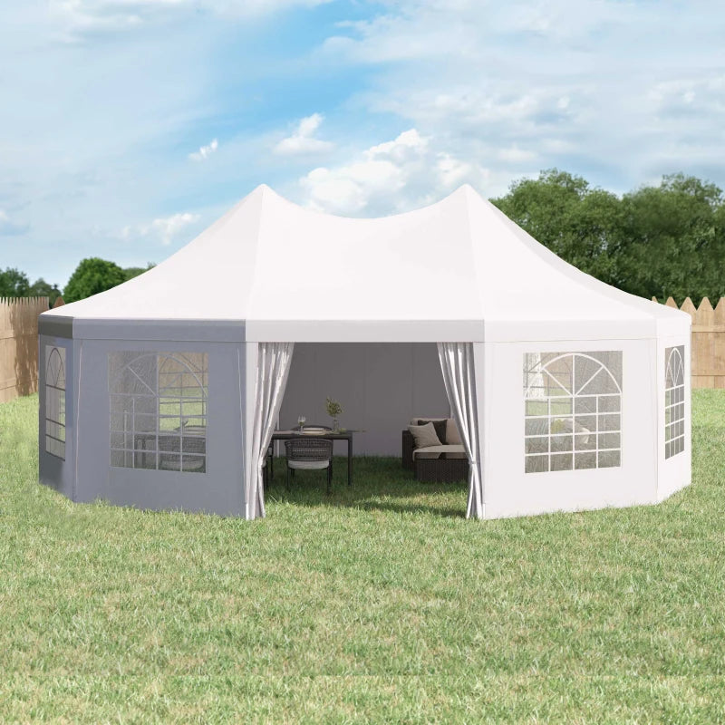 Outsunny 29x21ft High Peak Decagonal Wedding Event Party Tent Gazebo Canopy w/ 10 Removable Walls White 