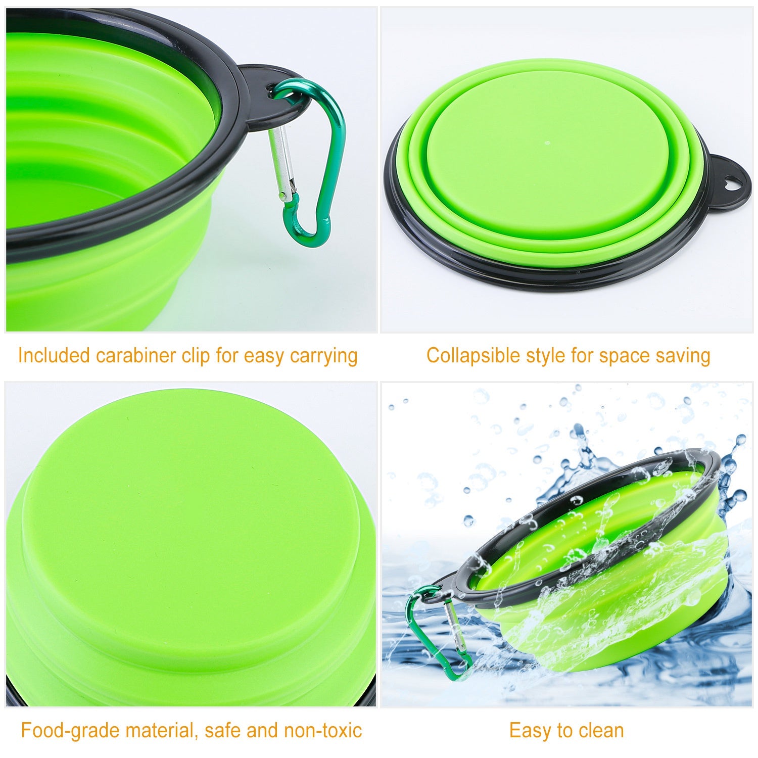 4Pcs Silicone Collapsible Dog Bowls BPA Free Travel Dog Bowl Foldable Cat Dog Food Water Bowl w/ Carabiner Clip For Traveling Walking Hiking