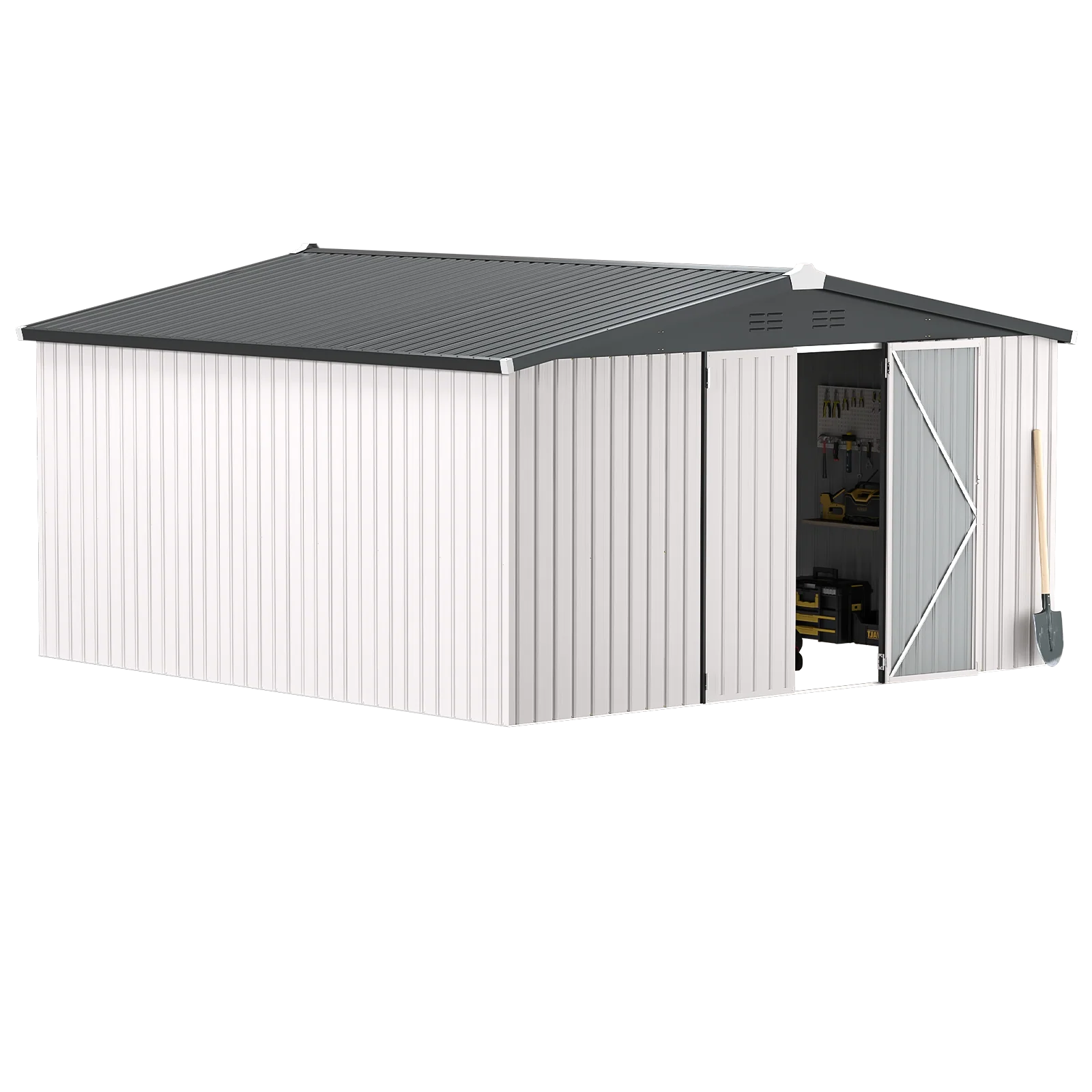 Yodolla 12' x 12' Heavy Duty Outdoor Metal Storage Shed with Lockable Door – Weather Resistant Garden Utility Shed