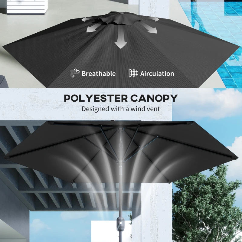 Patio Sun Umbrella, Outdoor Parasol with 6 Ribs, Black