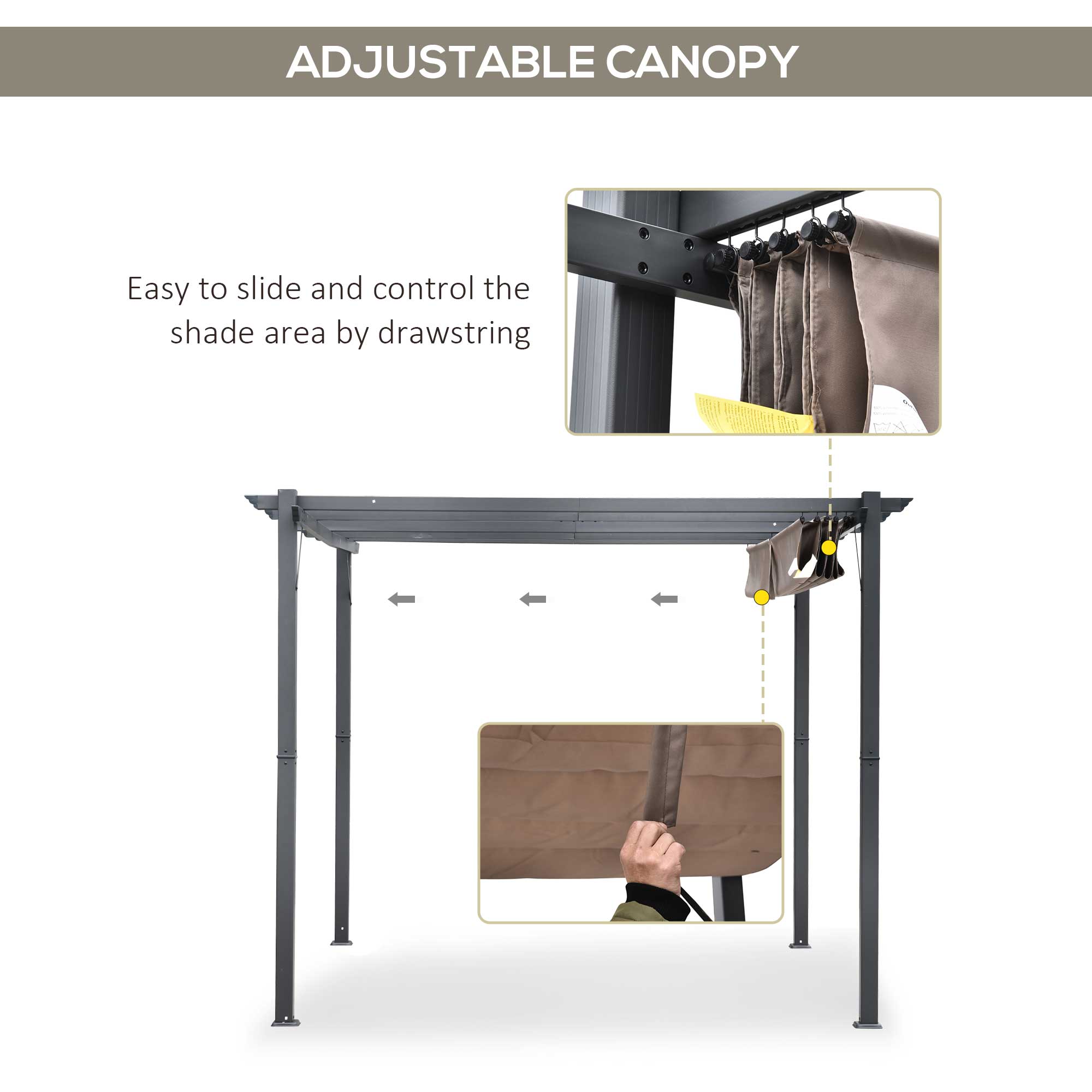 Outsunny 10'x10' Retractable Pergola Canopy Aluminium Sunshade Shelter Outdoor Gazebo for Deck Backyard Grey Frame 