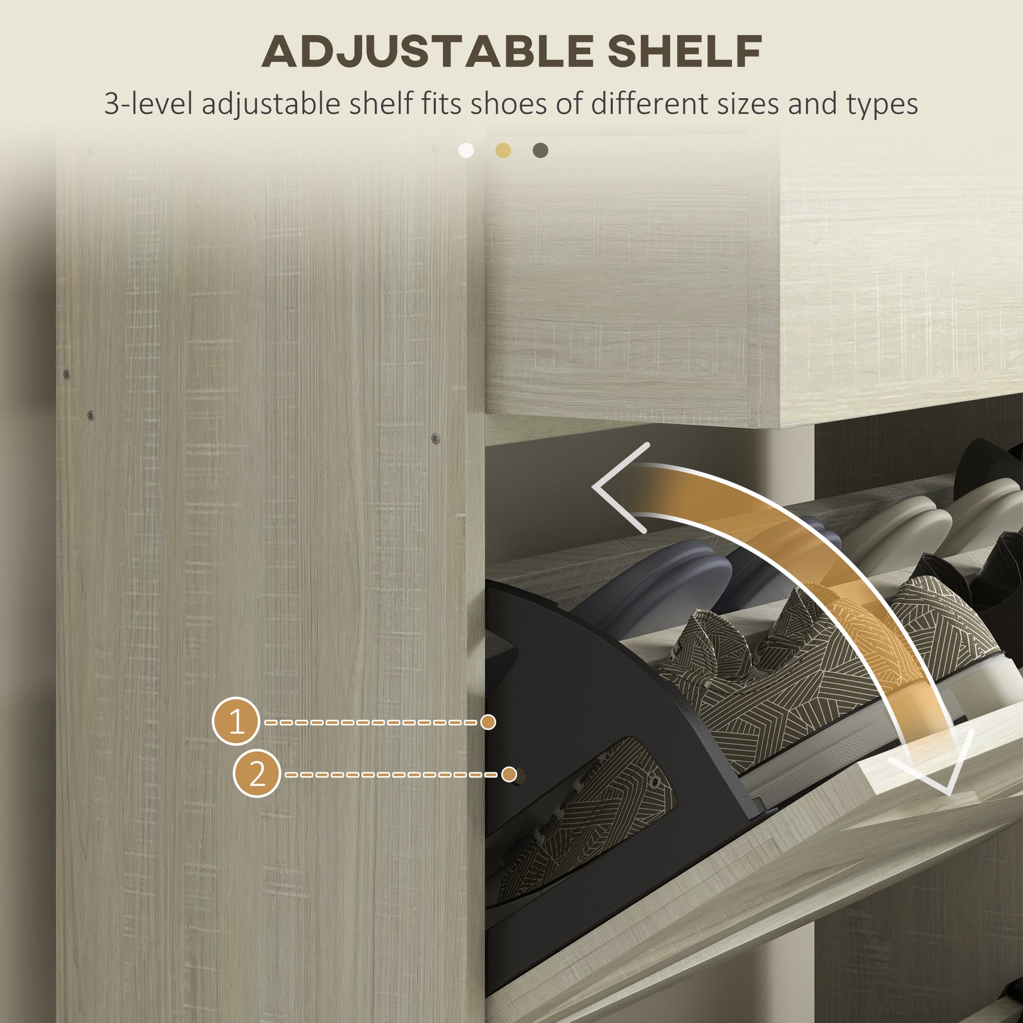 HOMCOM Narrow Shoe Cabinet Organizer with 2 Flip Drawers Adjustable Shelves for 12 Pairs Distressed White 