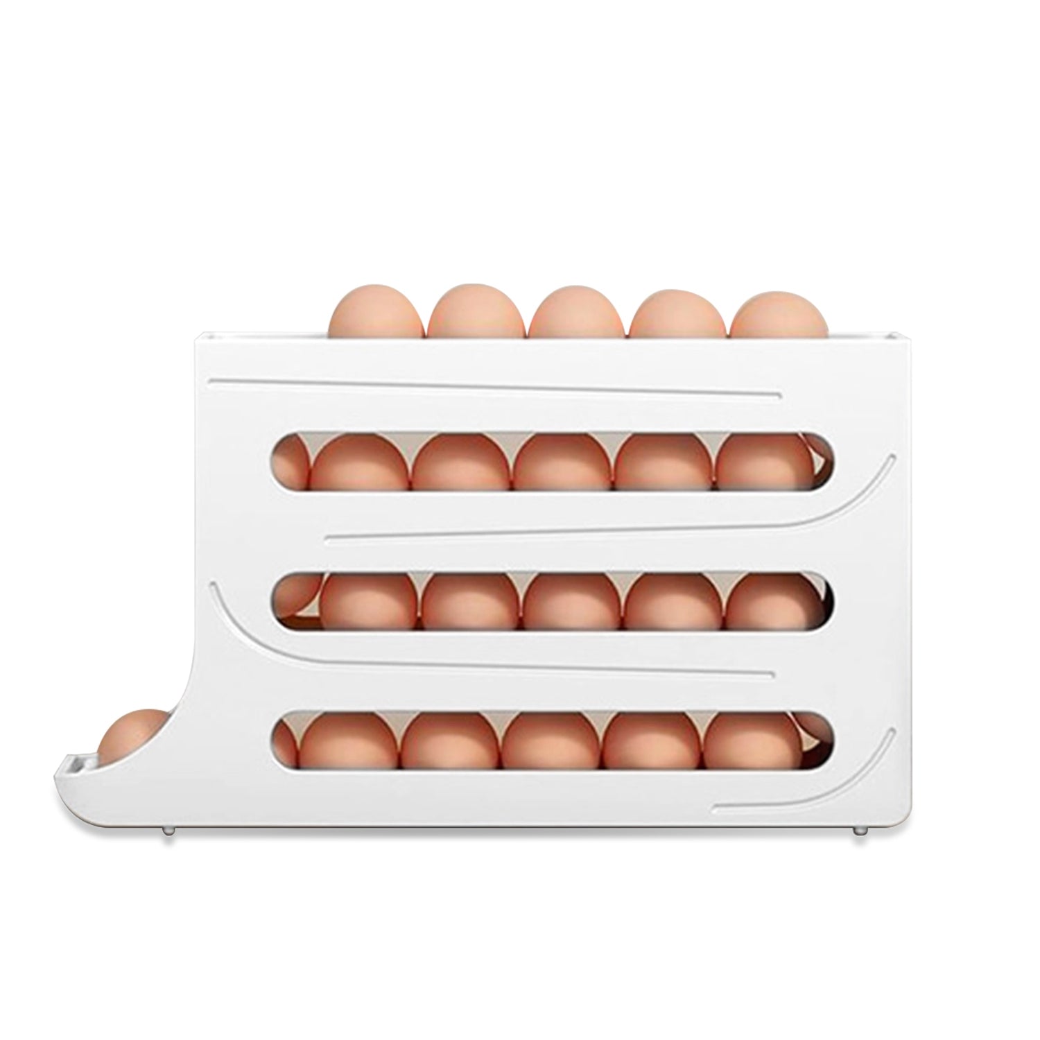 3Pcs 4 Tiers Egg Holder Auto Rolling Fridge Egg Organizer Space-Saving Tilt Refrigerator Egg Dispenser Fridge Roll Down Egg Storage Rack for About 30