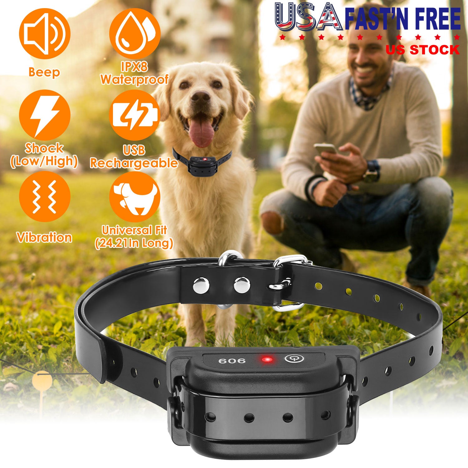 IPX8 Waterproof Electric Dog Training Collar Rechargeable Receiver Beep Vibration Shock for Small Medium Large Dogs