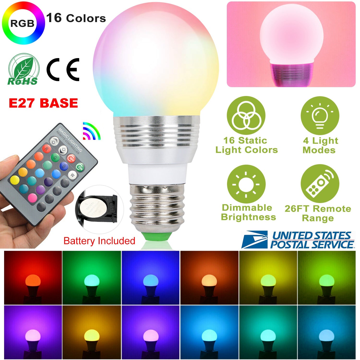 16 Colors Change LED Bulbs E27 3W RGB Dimmable Mood Lighting Lamp IR Remote Control