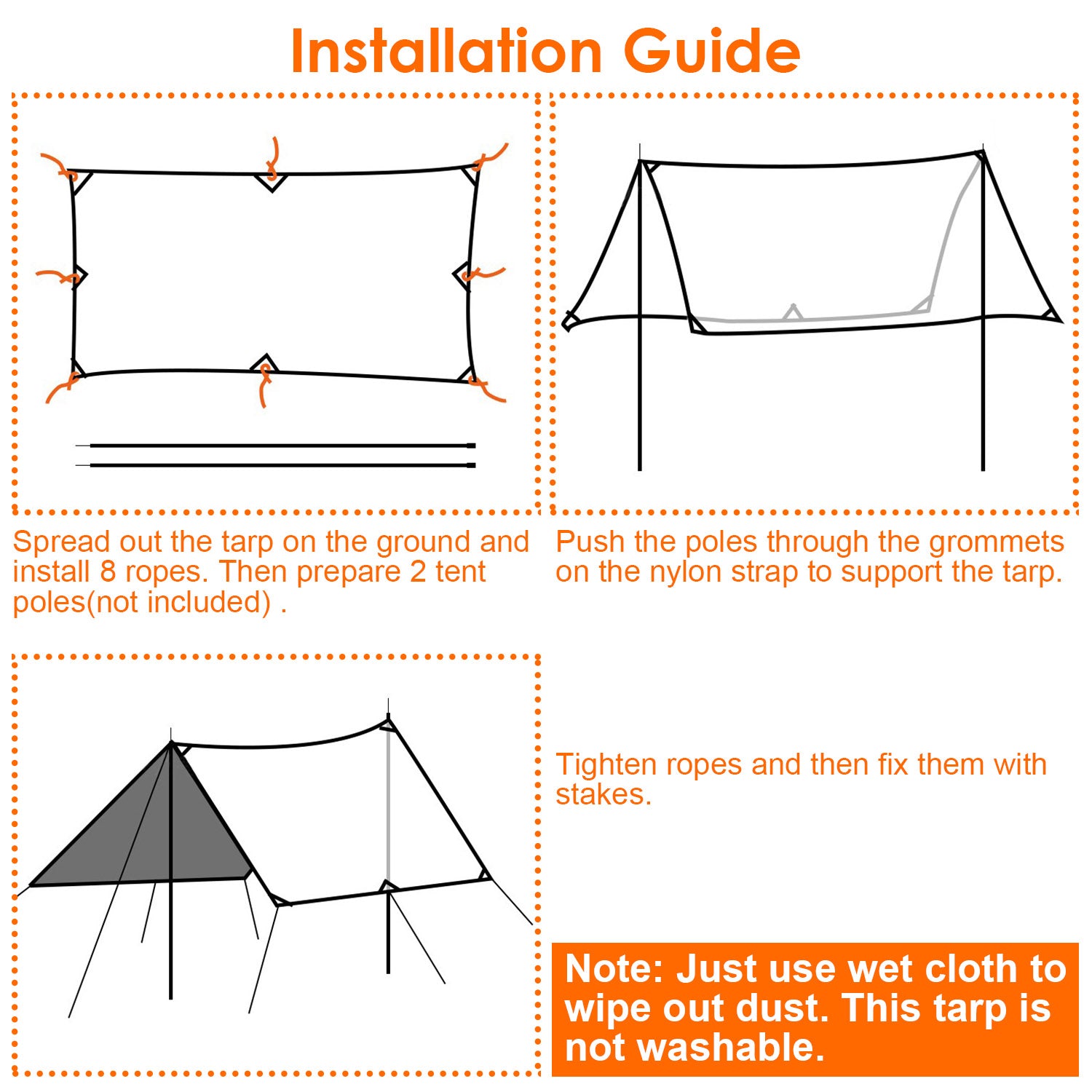 Waterproof Camping Tarp Kit Tent Canopy Rain Fly Awning Shelter for Outdoor Picnic Hammock Hiking Backpacking Travelling UV Protection 9.84*16.4ft