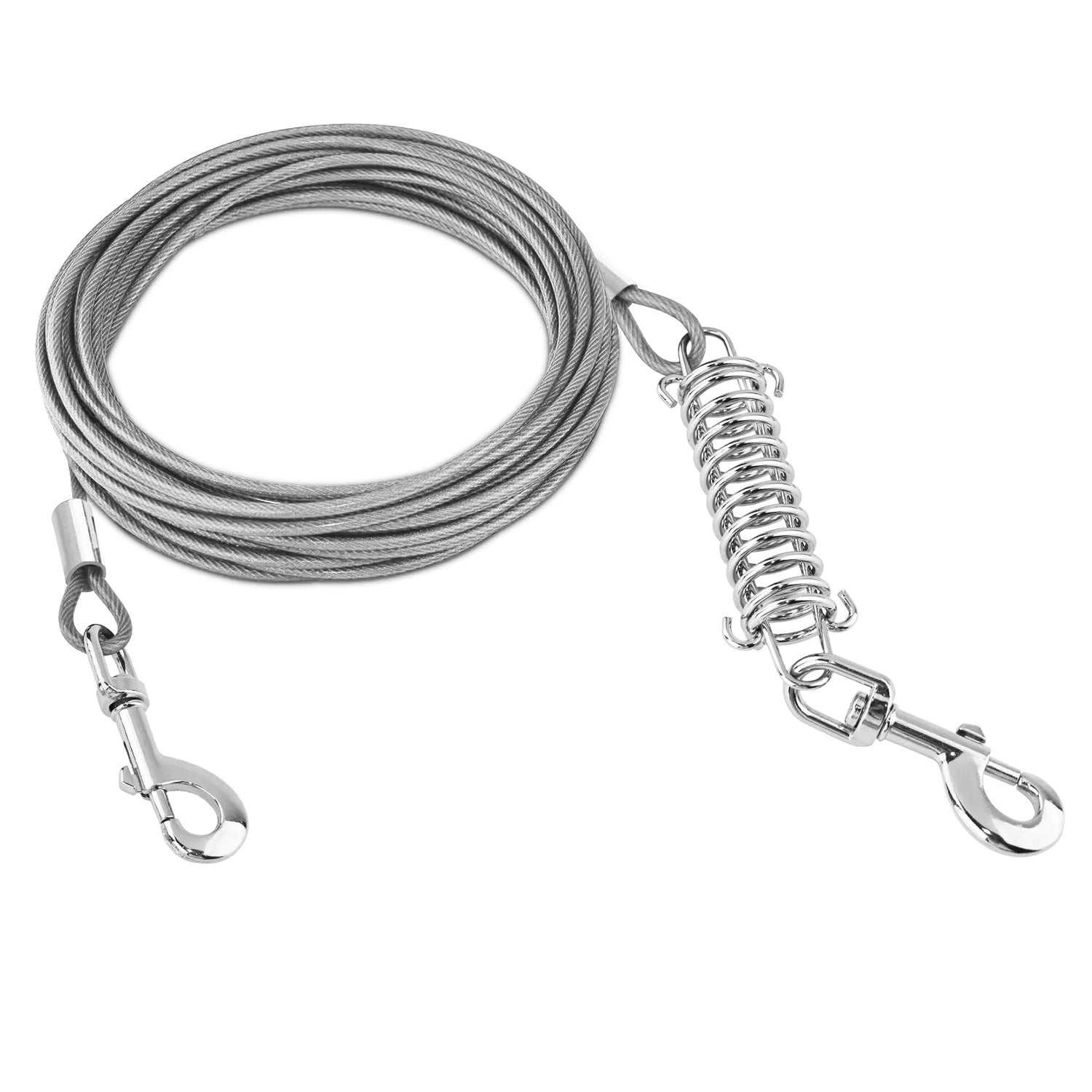 49.2FT Dog Tie Out Cable Long Dog Leash Chew Proof Lead Dog Chain with Durable Spring 360° Rotatable Clips PVC Case for Outside Yard Caming 