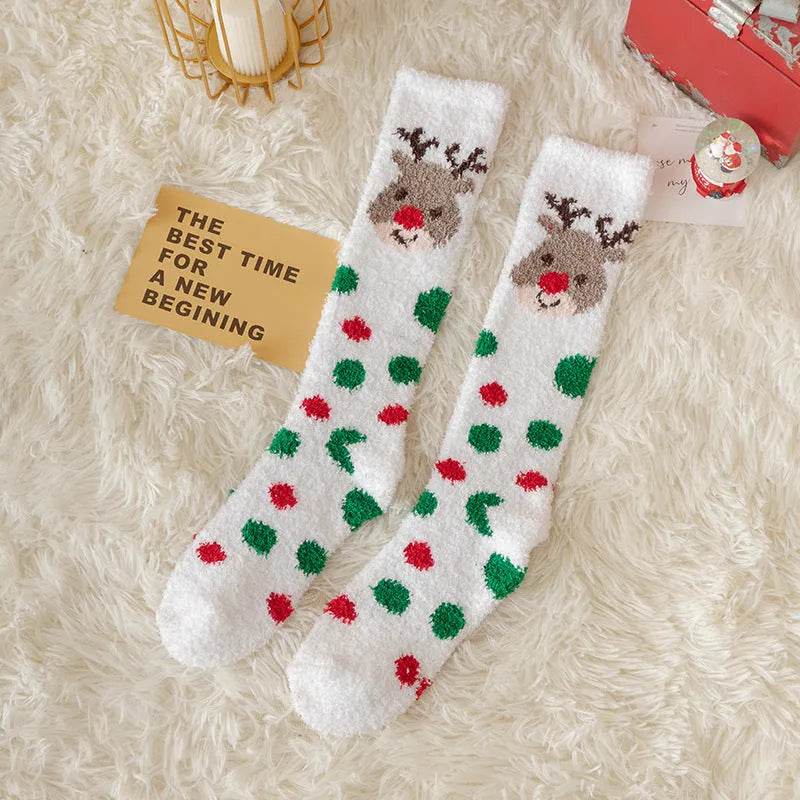 Coral Fleece Stockings Cartoon Thermal Christmas Room Socks 