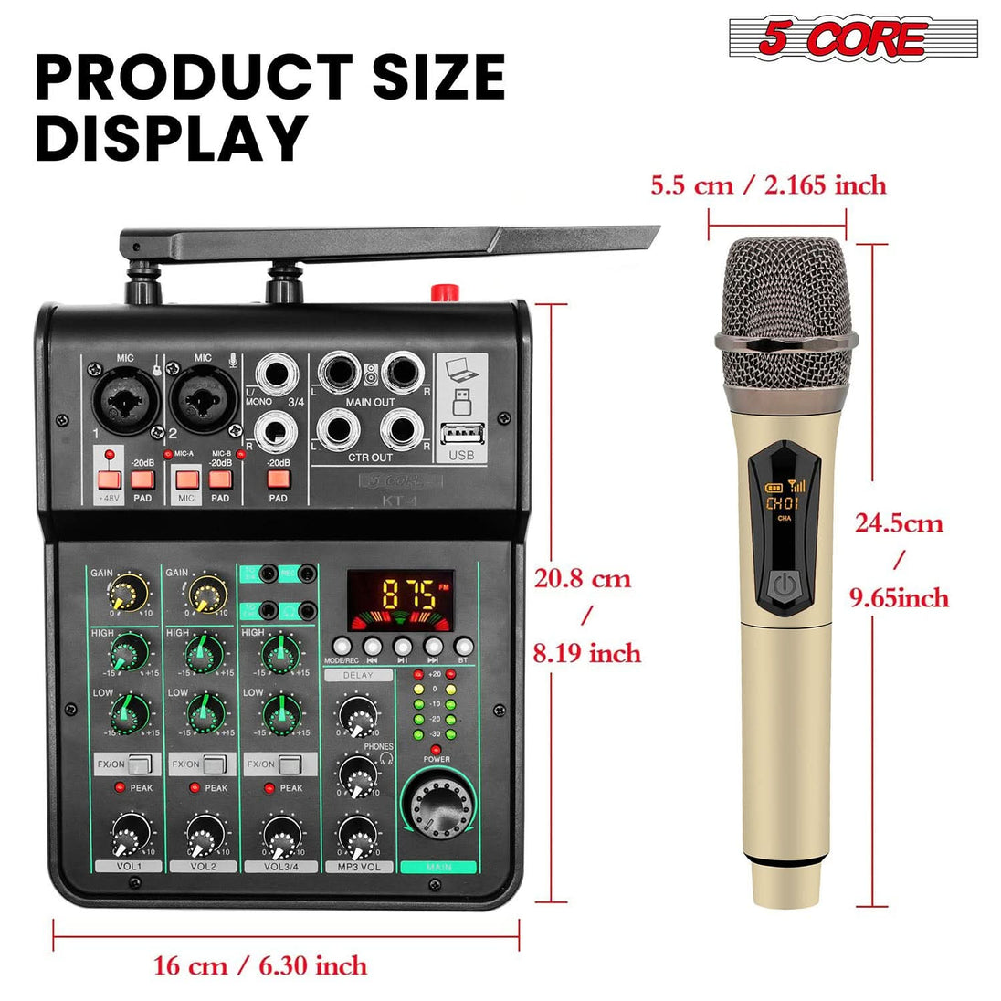 5Core Audio Mixer Sound Board 4 Channel PA DJ Stereo Receiver w Bluetooth USB DJ PA Karaoke Mixing GOLD