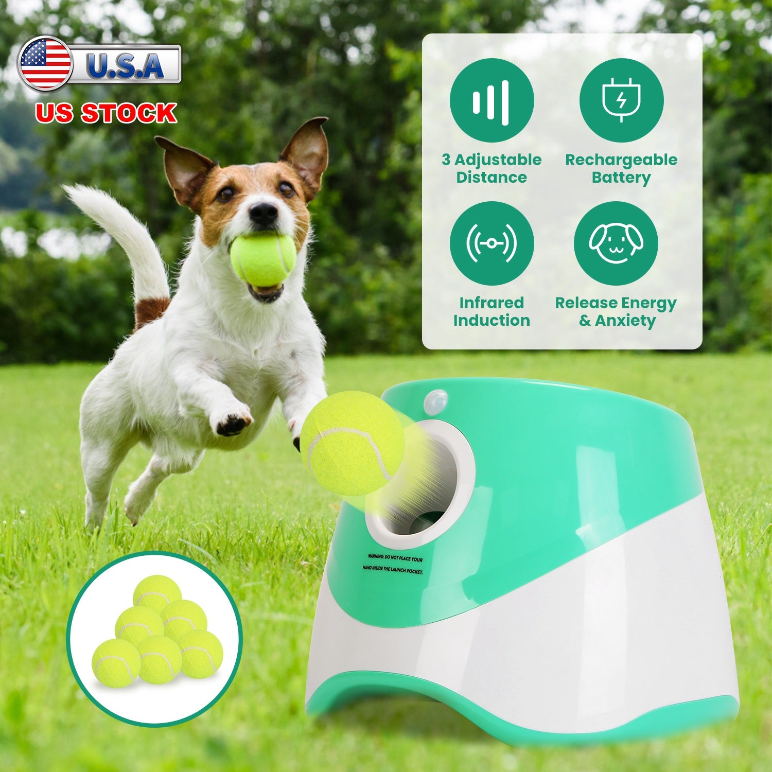 Automatic Dog Ball Launcher Included 6 Tennis Balls Dog With 3 Adjustable Launch Distance Interactive Ball Thrower Fetch Machine For Small Medium Dogs 