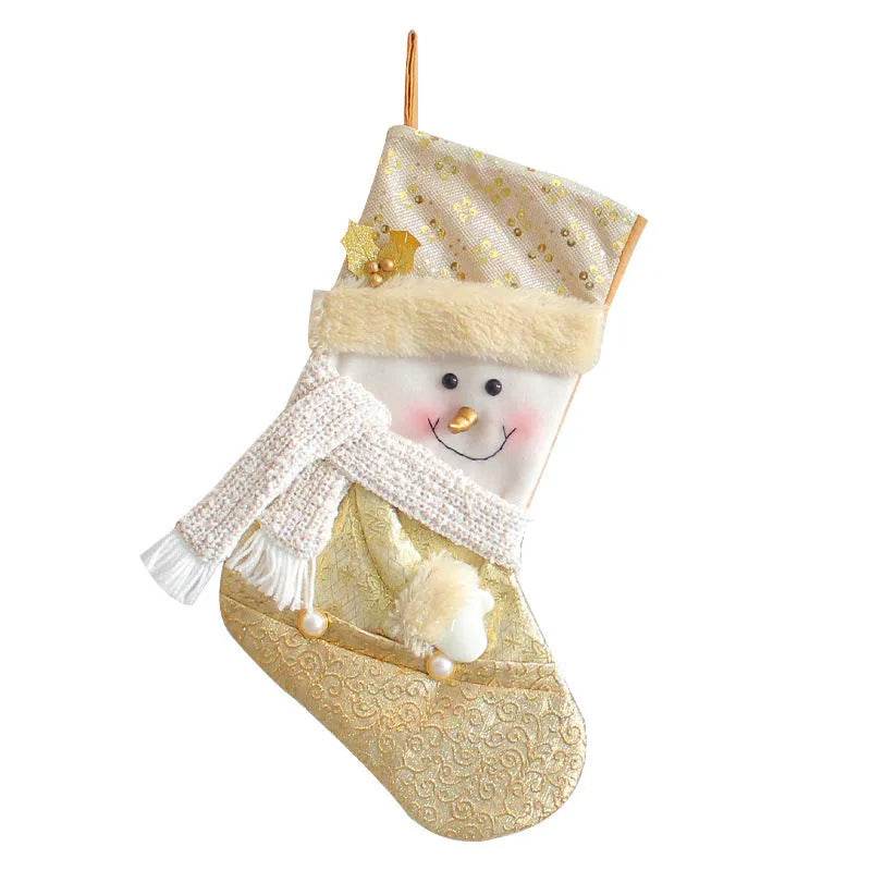 Santa Snowman Gold Christmas Stockings Pendant Candy Bag 