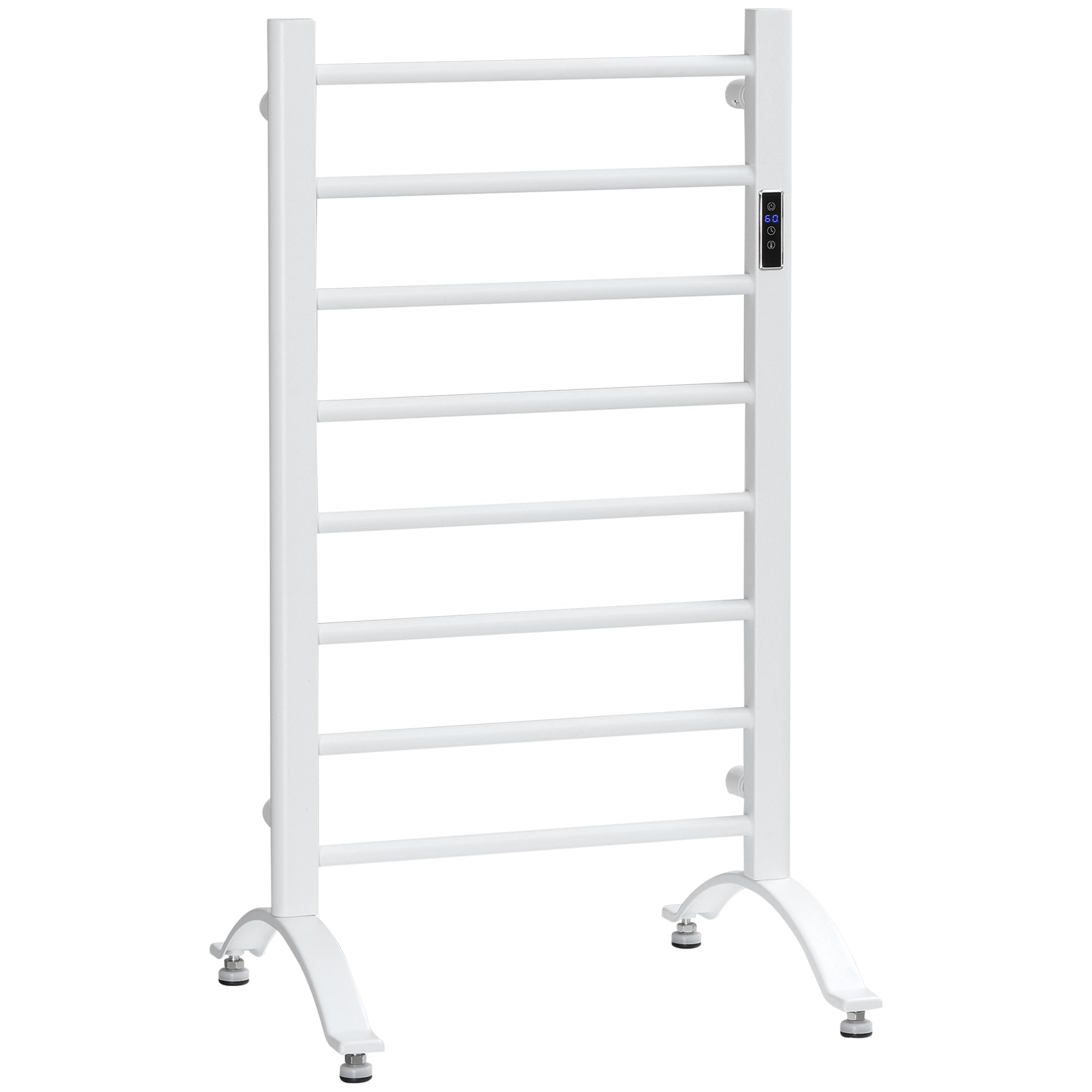 HOMCOM Electric Towel Warmer: 8-Bar Bathroom Heated Rail with Timer, LED Display, Wall-Mount/Freestanding, Carbon Steel 