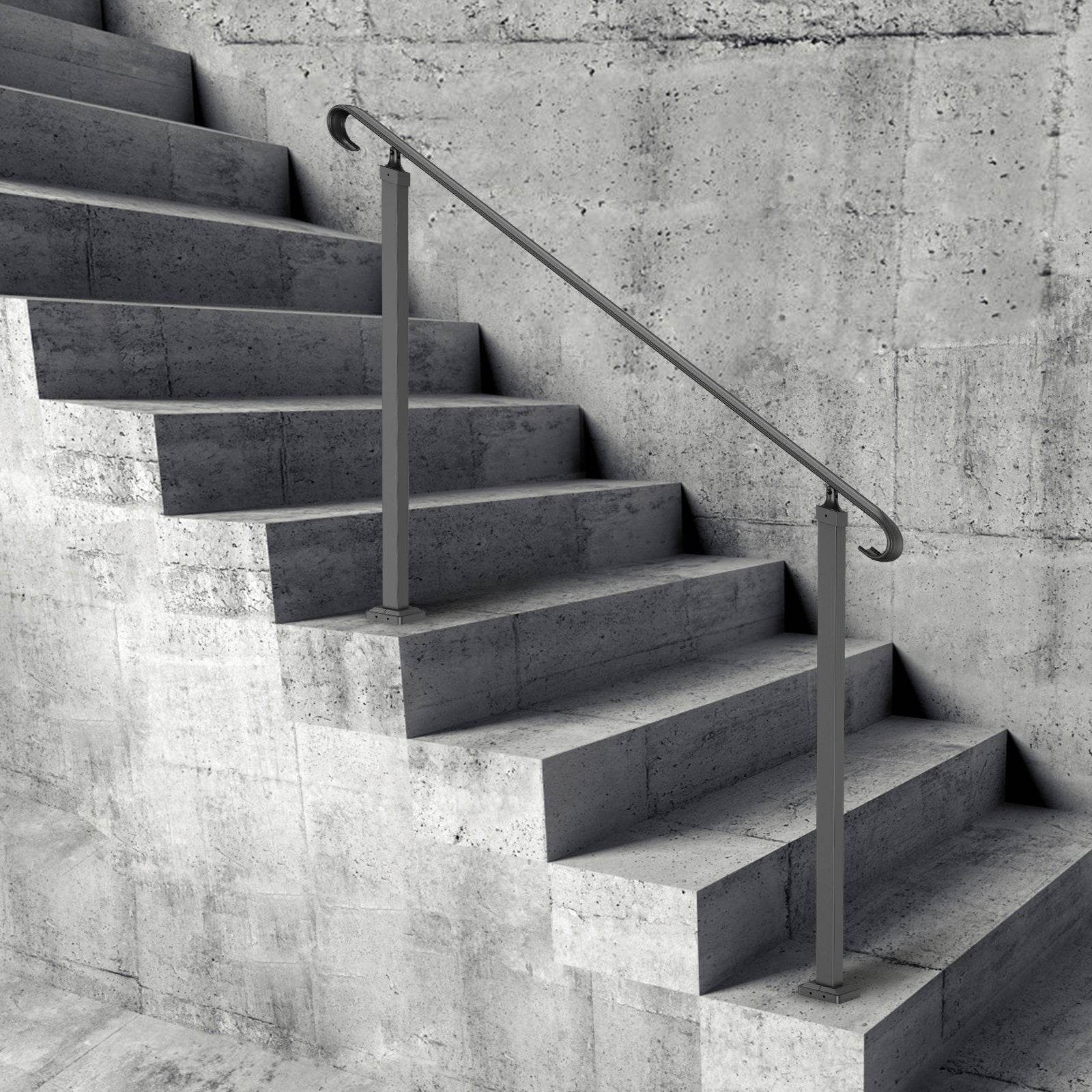 Handrails For Outdoor Steps, Fit 3-5 Steps Outdoor Stair Railing, Wrought Iron Handrail, Flexible Front Porch Hand Rail, Black Transitional Hand Railings For Concrete Steps Or Wooden Stairs 