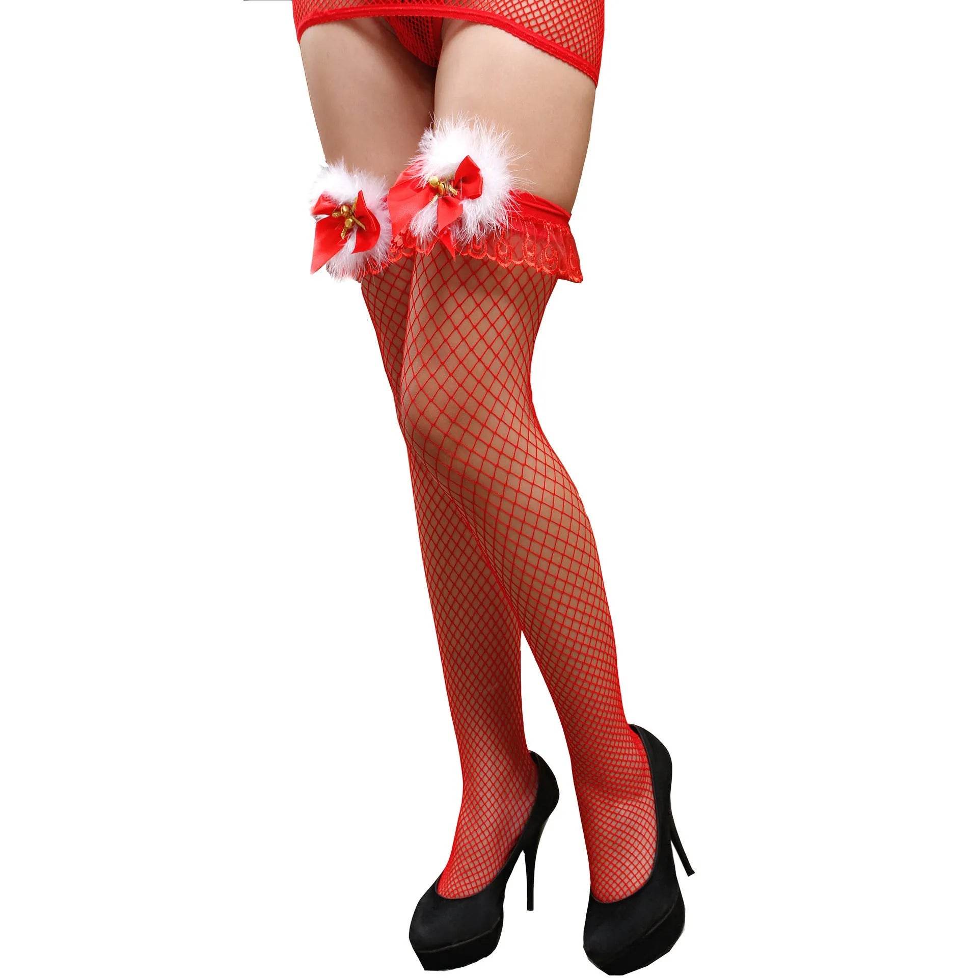Thickened Women's Red Long Bow Christmas Stockings 