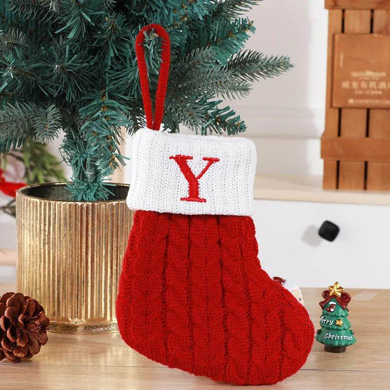 Cute Letters Christmas Stockings Decorative Creative Tree Pendant Wool Knitted Socks 