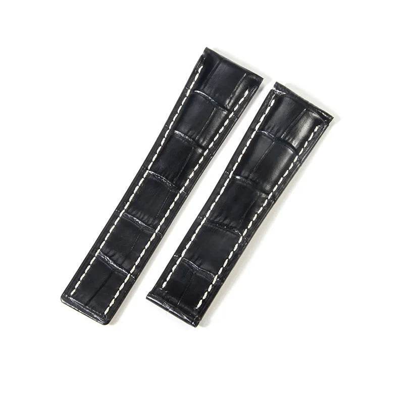 22mm 24mm Black Brown Blue Bamboo Grain Cowhide Watch Strap 