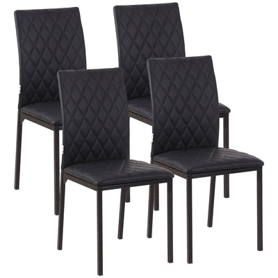 HOMCOM Set of 4 Black Modern Dining Chairs Upholstered Faux Leather with Metal Legs for Kitchen 