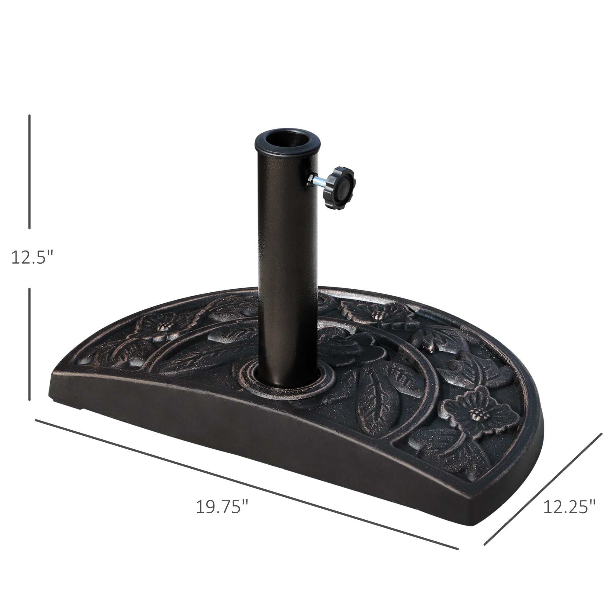 Outsunny Half Round Patio Umbrella Base: 20" Decorative Resin Outdoor Stand Holder, Bronze 
