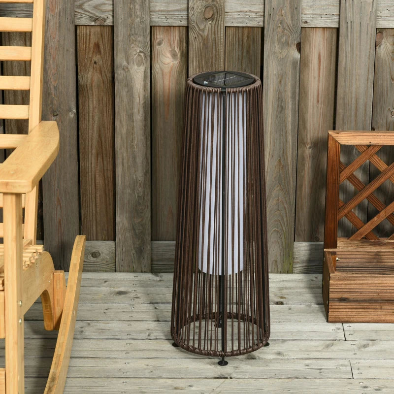 Wicker Solar Floor Lamp, Decorative Outdoor Lamp with Auto On/Off LED Light, IP44 for Patio, Porch, Pathway, Brown