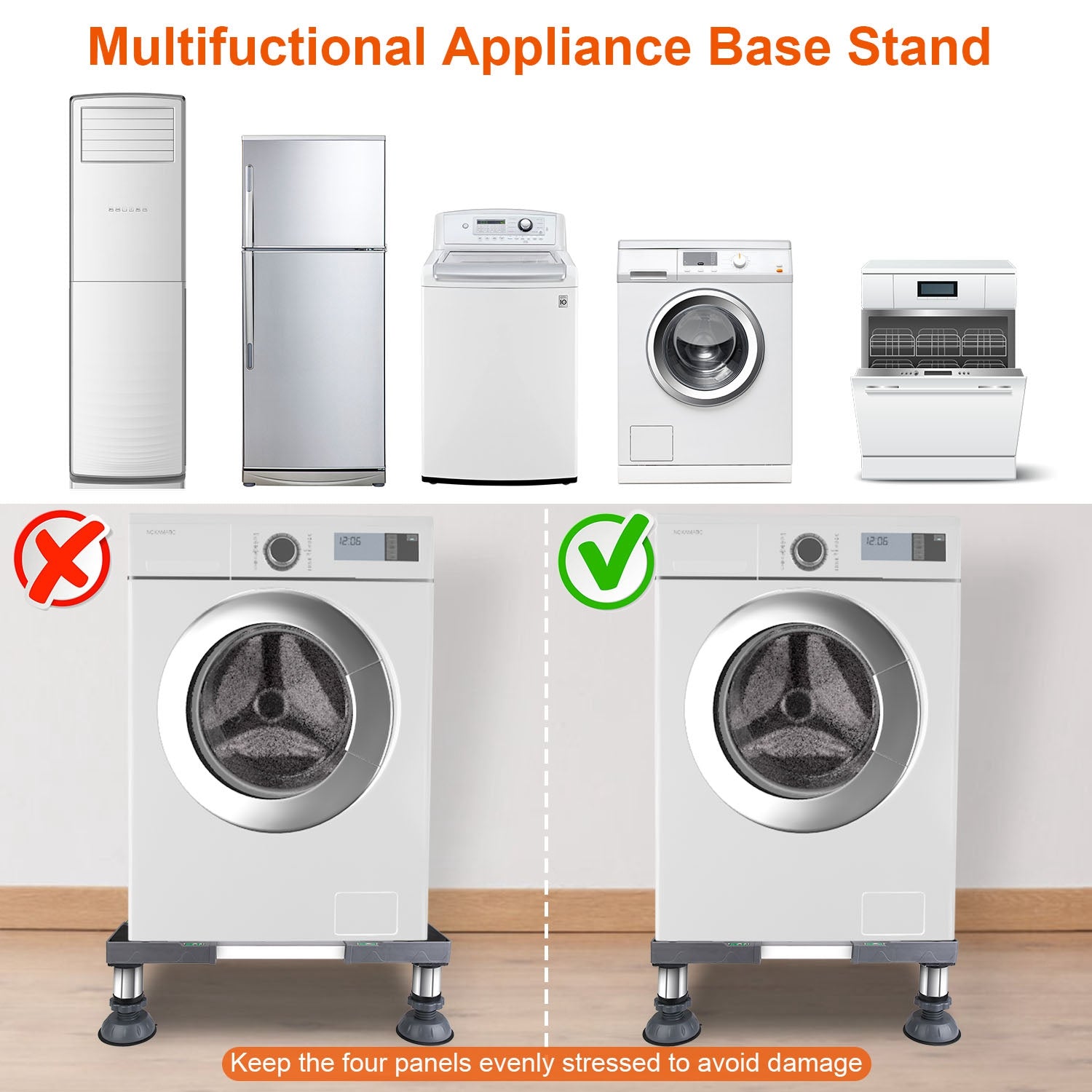 Adjustable Mini Fridge Stand with 4 Powerful Suction Feet Multi-Functional Appliance Base Adjustable Width Length Height For Washing Machine Dryer Ref