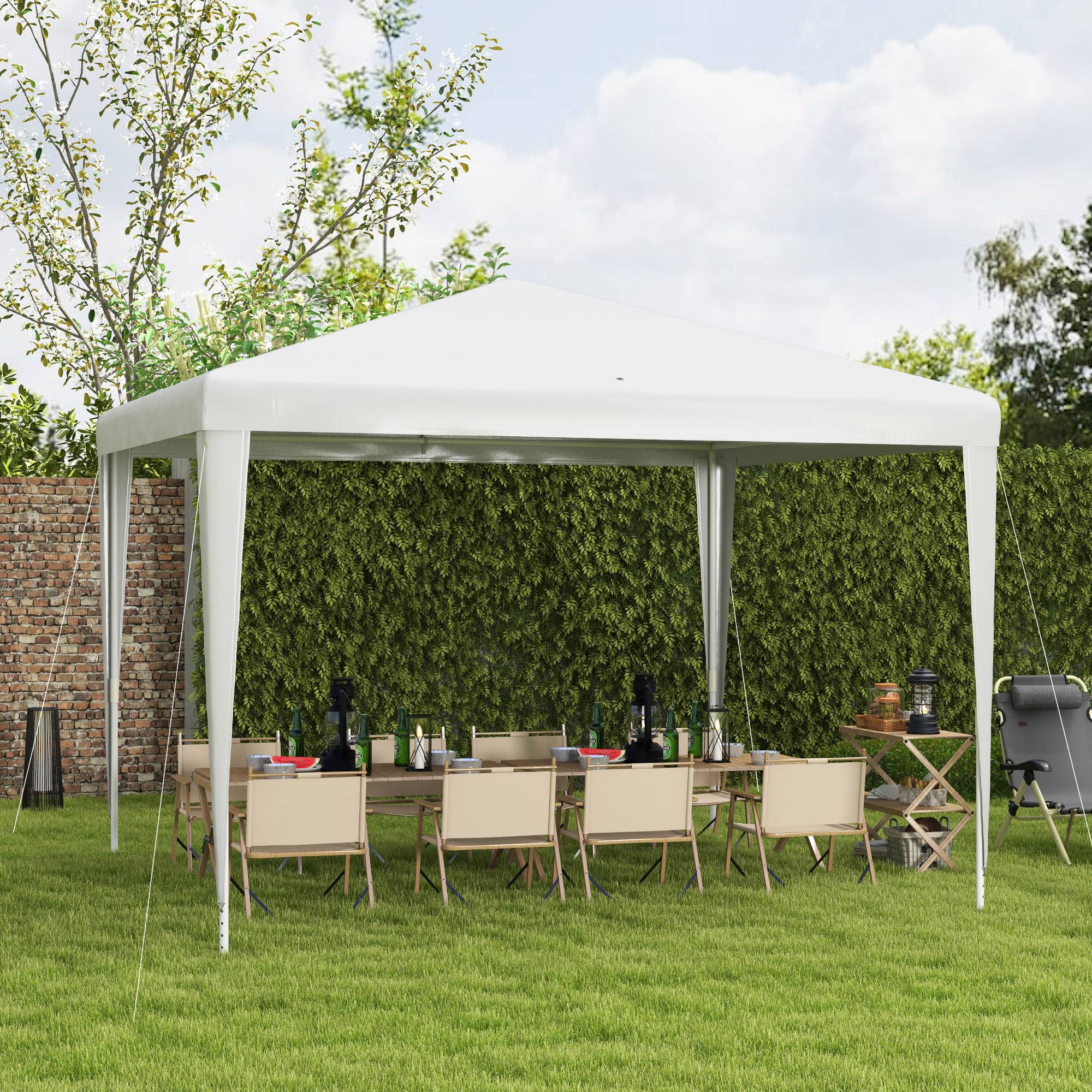 Outsunny 10x10ft Party Tent Portable Gazebo, Folding Garden Canopy Event Shelter Outdoor Sunshade White 