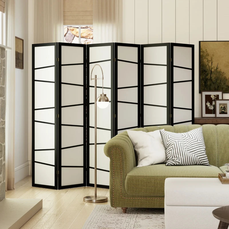 66.9" Folding Room Divider, 6 Panel Wall Partition with Wood Frame for Bedroom, Home Office, White