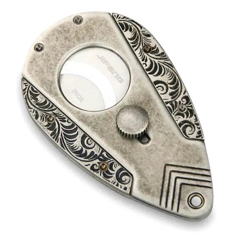 Stainless Steel Blade Solid Brass Engraved Double-edged Cigar Cutter 