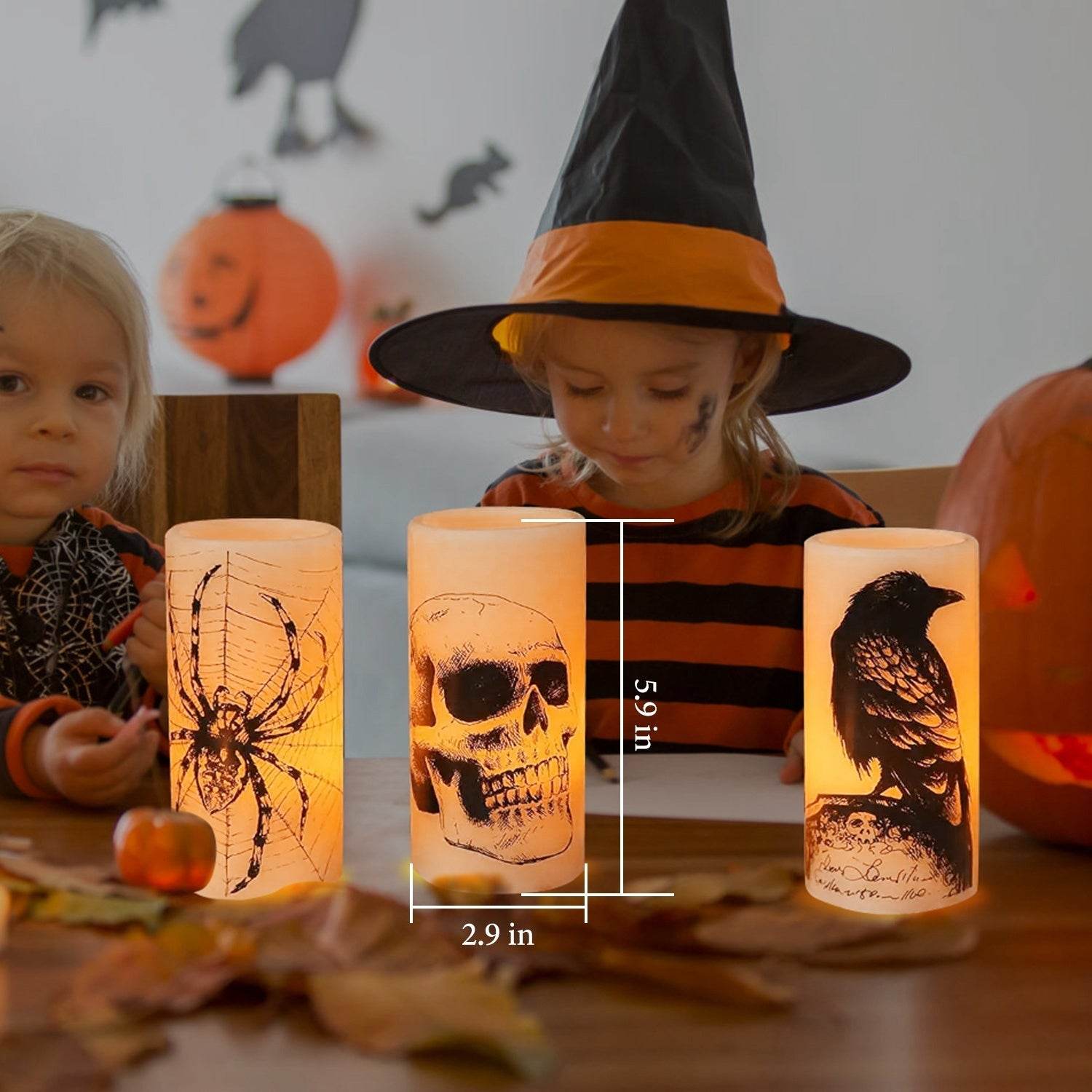 3 Pack Halloween Flameless Candle Lamp With Timer Setting Battery Operated Warm Orange Light Candles For Halloween Party Decoration 