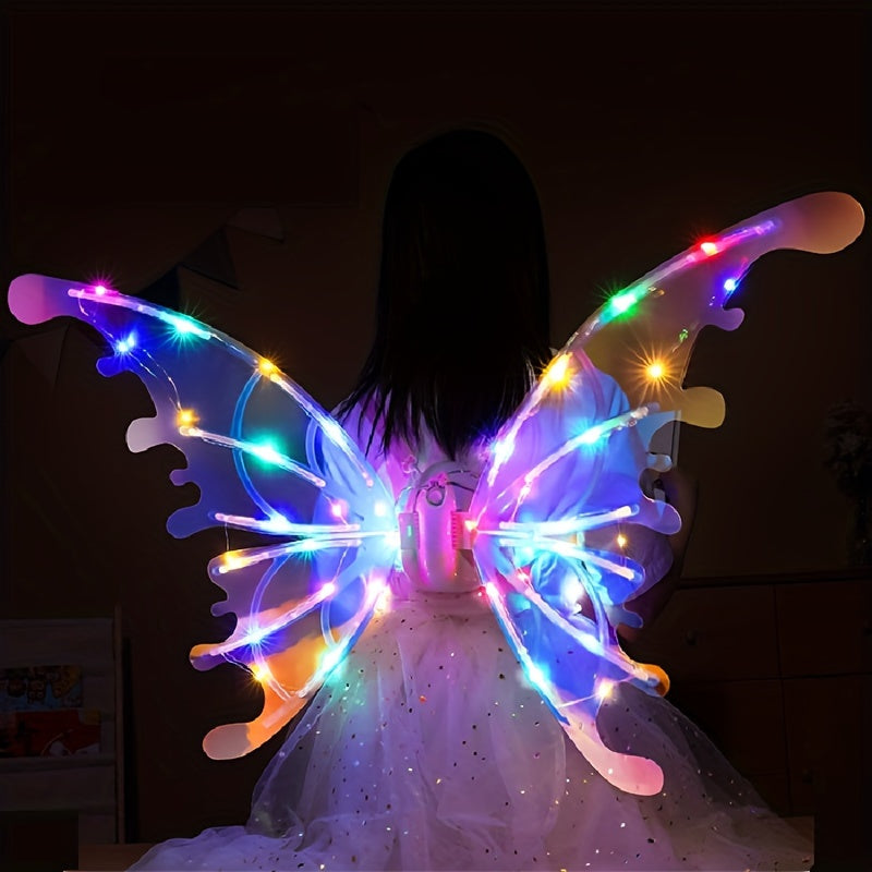 1set Electric Fairy Wings For Girls, Light Up Moving Butterfly Wings With LED Lights And Music, Toy For Kids As Halloween Valentine Birthday Christmas Party Costume Princess Cosplay Dress Up Gift