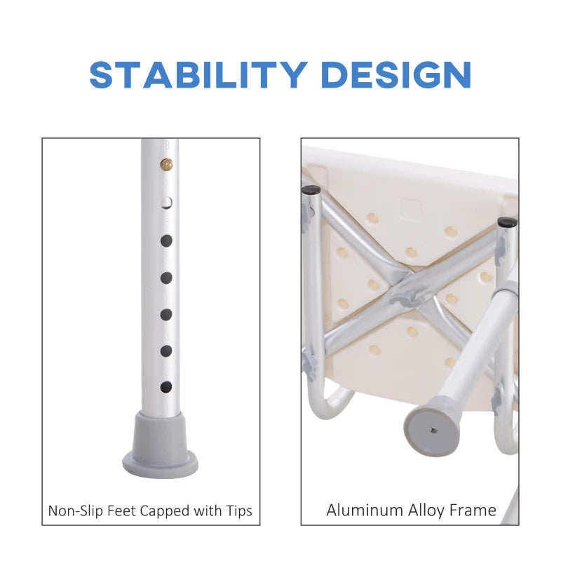Bath Chair with Back, Adjustable Height Non-slip Shower Stool Bench Tool-Free Assembly Bathroom Aids, White