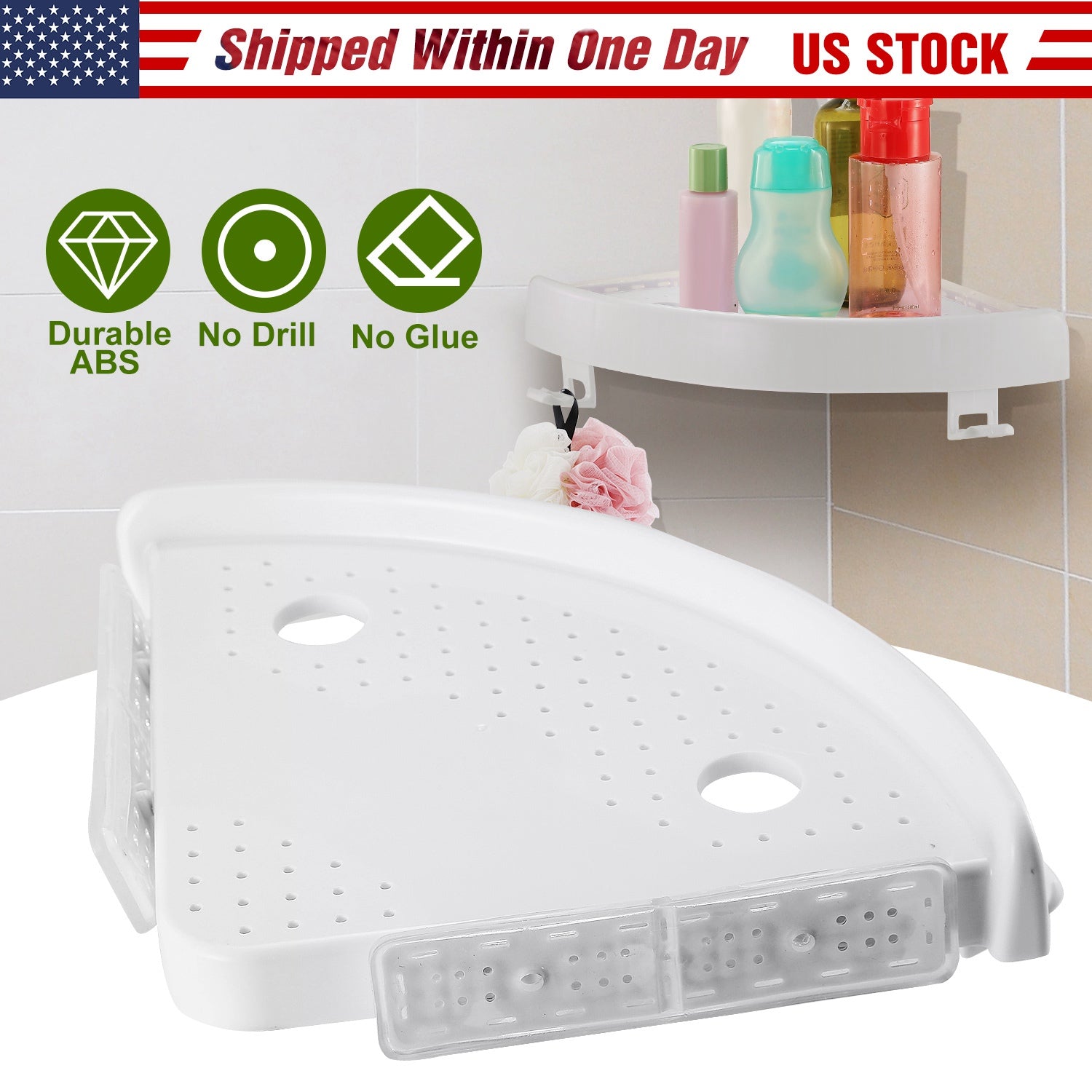 Bathroom Corner Storage Rack Triangular Shower Shelf Bath Wall Mount Rack Storage Holder Organizer No Drill Tool-Free