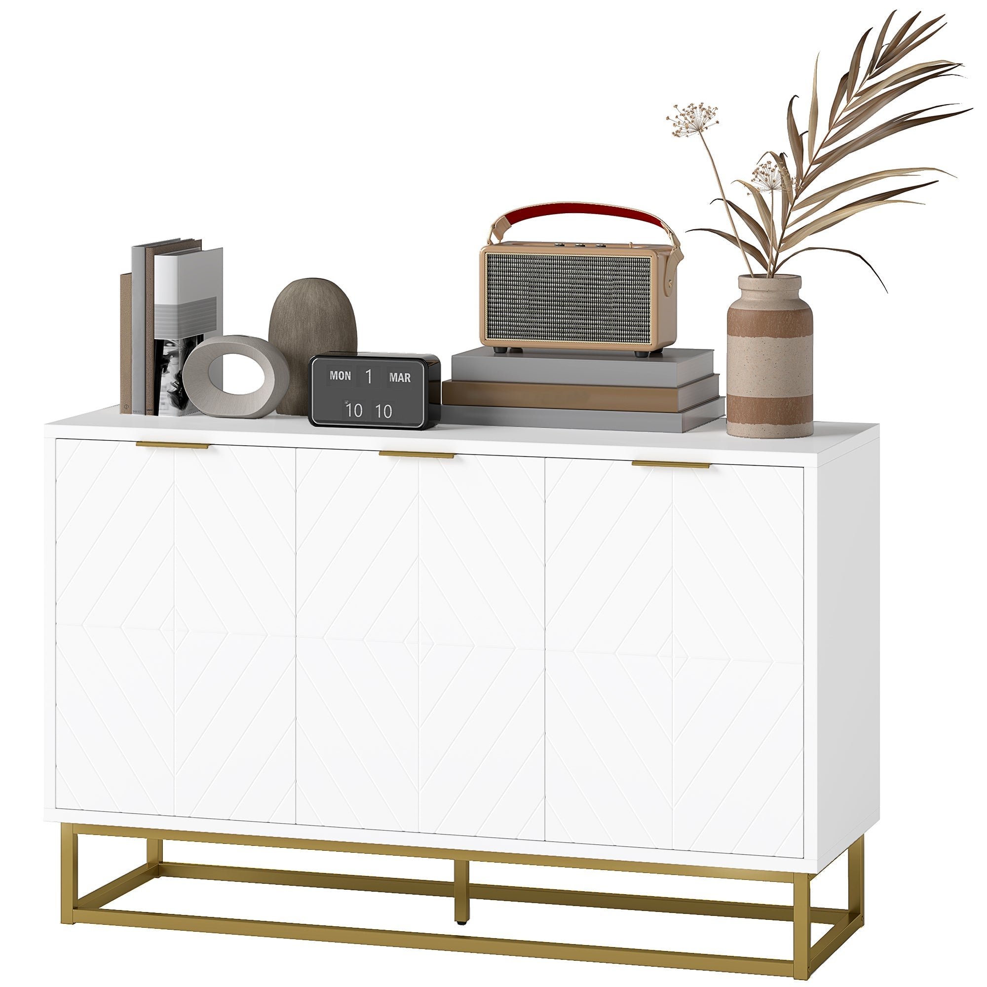 HOMCOM Sideboard Storage Cabinet with 3 Doors and Adjustable Shelves, Kitchen Buffet Cabinet for Dining Room, White 