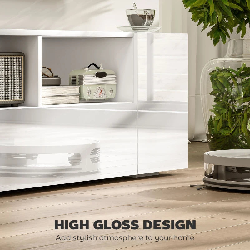 TV Stand for TVs up to 60", TV Unit with LED Lights, Storage Shelves and Cupboards, 53.9" x 13.8" x 16.5", White