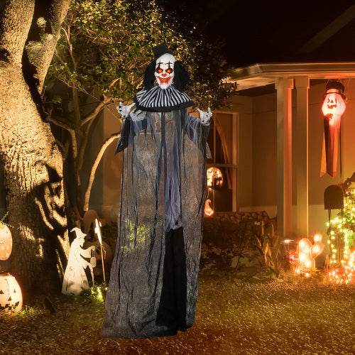 HOMCOM 6 Life Size Outdoor Halloween Decoration, Classic Black And White Striped Clown Animatronic, Sound And Motion Activated Animated Prop With Light Up Eyes  Sounds 
