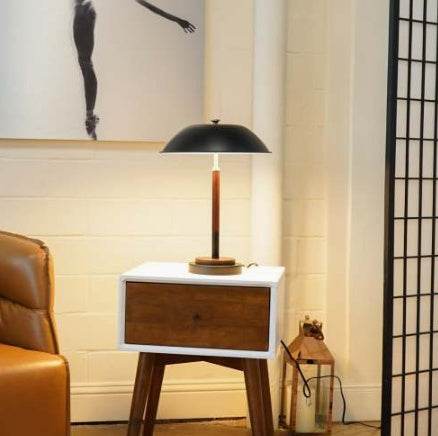 High Quality Hotel European Modern Bed Side Nightstand Decorative Led Table Desk Lamp, Cosmiclume Black Umbrella Shaped Table Lamp - Walnut - Bronze 110V 